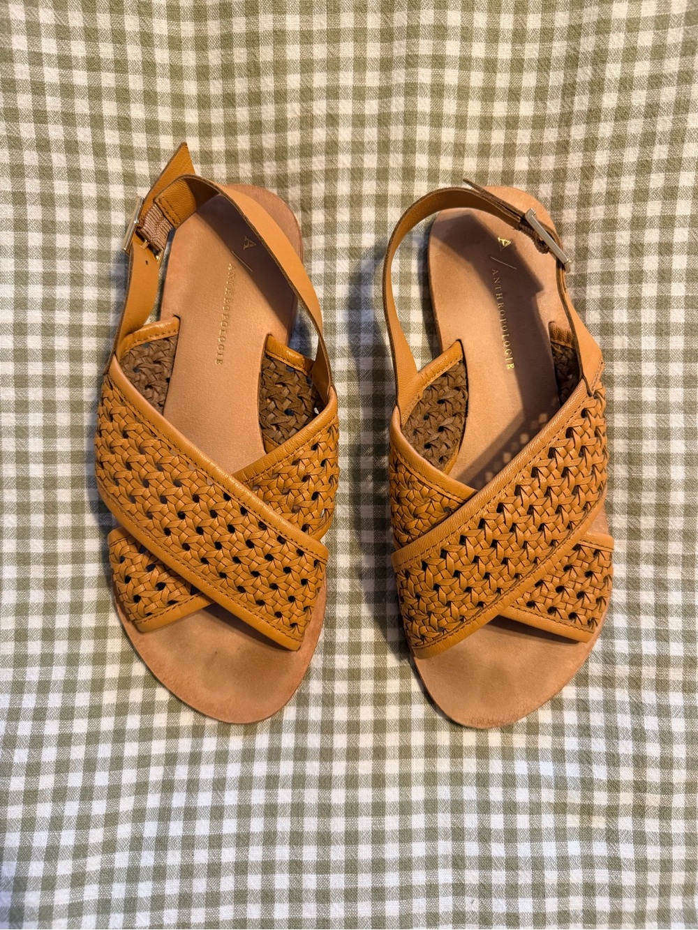 Anthropologie Woven Crisscross Slingback Sandals - Tan
